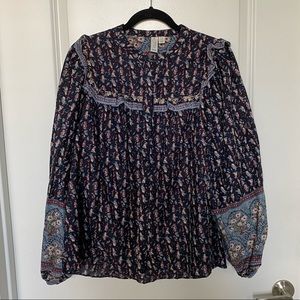 Joie Floral Blouse in Navy and Blue